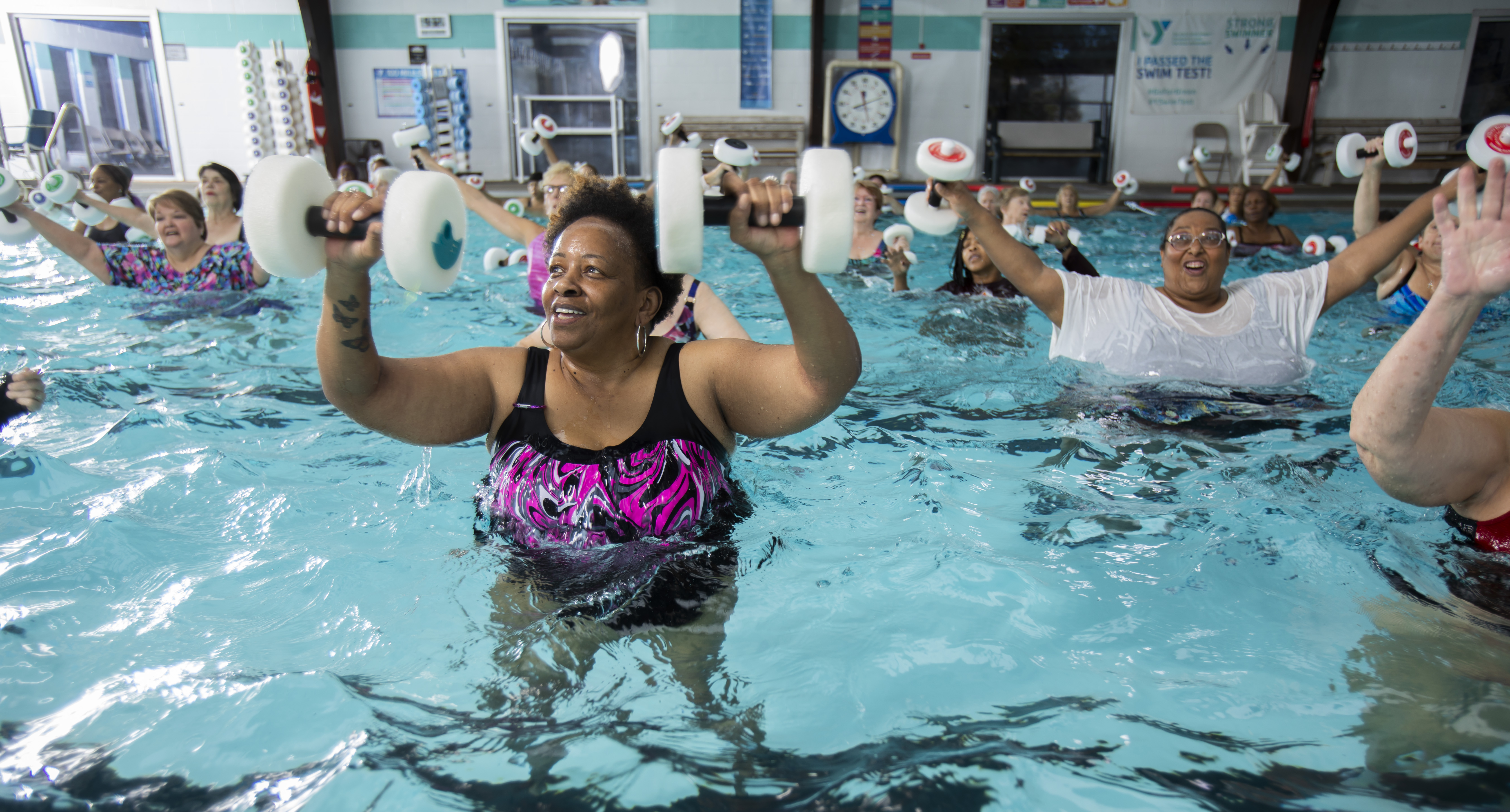 Adults in aerobic swimming class at YMCA Louisville Adults in aerobic swimming class at YMCA Louisville