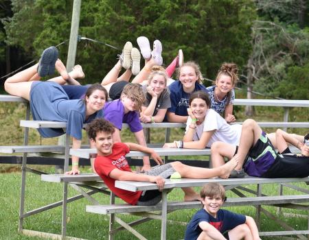 Campers hanging out on the bleachers Campers hanging out on the bleachers